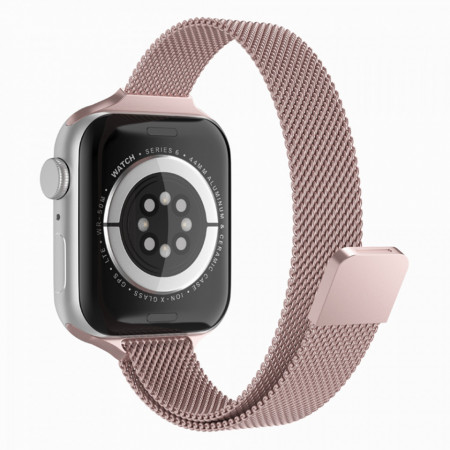 Curea metalica smartwatch Apple Watch 1 / 2 / 3 / 4 / 5 / 6 / 7 / SE (42 mm / 44 mm / 45 mm), Techsuit W034 - Roz