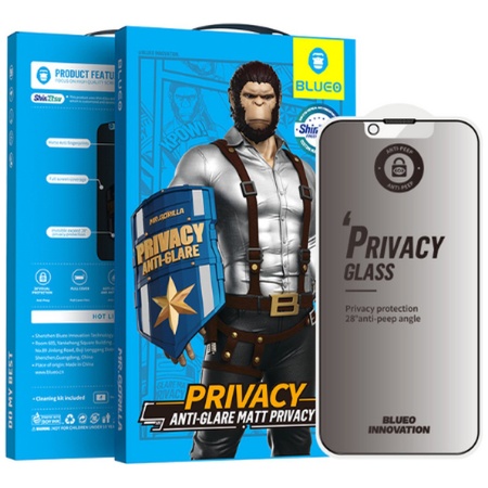 Folie pentru iPhone 13 Pro Max / 14 Plus, Blueo, Sticla Securizata, Ultra HD, Anti-Peep Privacy Glass, Privacy Mat