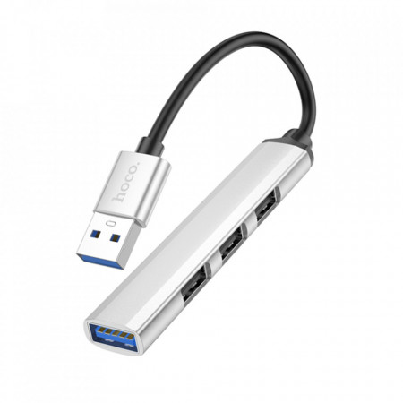 Hub USB-A la USB-A 3.0, 3x USB-A 2.0, HOCO (HB26) - Argintiu