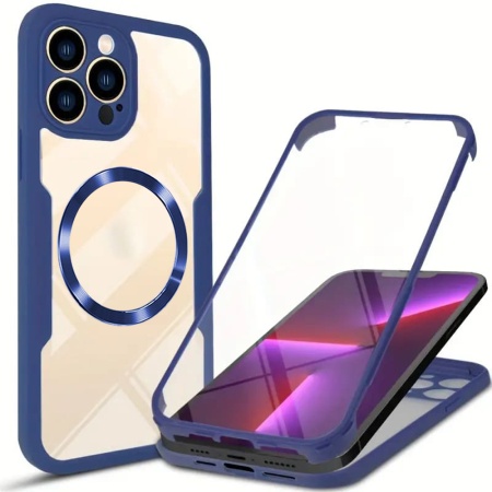 Husa + Folie pentru iPhone 13 Pro Max, SKYDDAR INNOVATION, [Pachet 360°] ColorVerse MagSafe, Albastru, set cu sticker