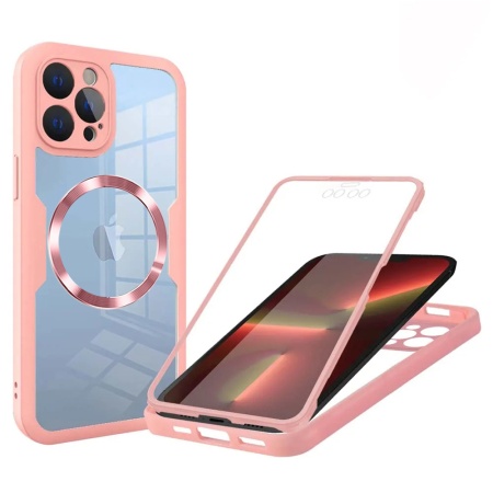 Husa + Folie pentru iPhone 13 Pro, SKYDDAR INNOVATION, [Pachet 360°] ColorVerse MagSafe, Roz, set cu sticker