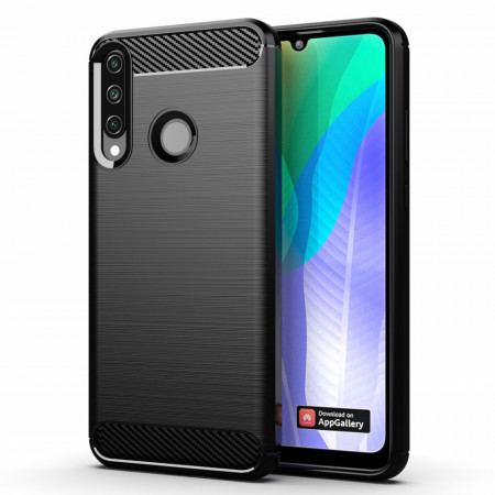 Husa Huawei Y6p din silicon, Slim, cu textura Fibra Carbon - Negru