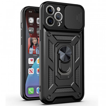 Husa iPhone 12 Pro Max cu inel magnetic, Techsuit CamShield - Negru