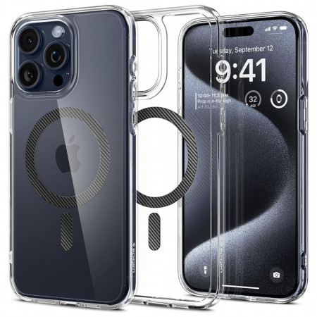 Husa iPhone 15 Pro, Spigen Ultra Hybrid MagSafe - Carbon Fiber