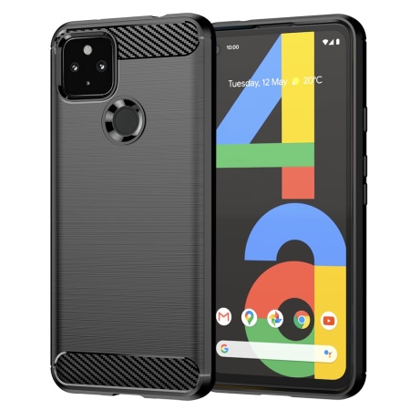 Husa pentru Google Pixel 4a 5G / Pixel 5 XL, SKYDDAR INNOVATION, Carbon Silicone, din Silicon Slim, cu textura Fibra Carbon, set cu sticker, Negru