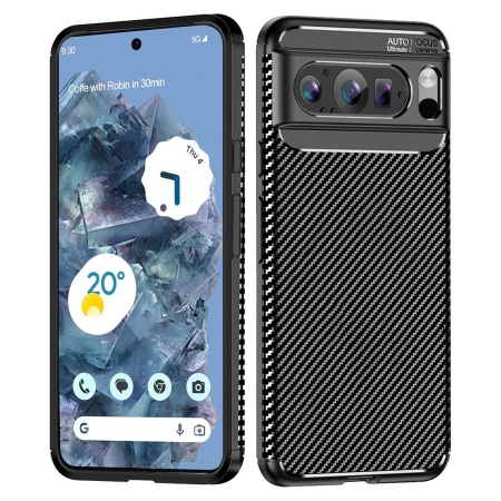 Husa pentru Google Pixel 9 Pro, SKYDDAR INNOVATION, CarbonFiber, Antisoc, Negru, set cu sticker