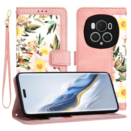 Husa pentru Honor Magic6 Pro, SKYDDAR INNOVATION, Flipcraft din Piele Ecologică, Stand Integrat, Buzunare pentru Carduri, set cu sticker, Roz