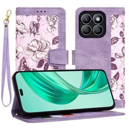 Husa pentru Honor X8b, SKYDDAR INNOVATION, Flipcraft din Piele Ecologică, Stand Integrat, Buzunare pentru Carduri, set cu sticker, Mov
