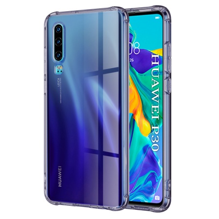 Husa pentru Huawei P30, SKYDDAR INNOVATION, Shockproof Clear Silicone, Silicon Slim, set cu sticker, Fumuriu
