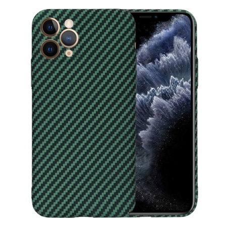 Husa pentru iPhone 11 Pro, SKYDDAR INNOVATION, textura carbon, Carbonite FiberShell, set cu sticker, Verde,