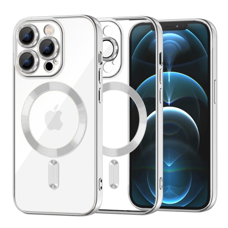 Husa pentru iPhone 12 Pro Max, SKYDDAR INNOVATION, Luxury Shield Magsafe, Protectie Antisoc, Argintiu, set cu sticker