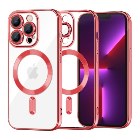 Husa pentru iPhone 13 Pro, SKYDDAR INNOVATION, Luxury Shield Magsafe, Protectie Antisoc, Rosu, set cu sticker