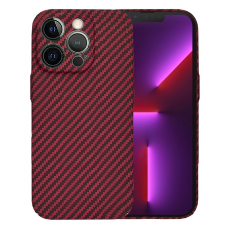Husa pentru iPhone 13 Pro, SKYDDAR INNOVATION, textura carbon, Carbonite FiberShell, Rosu, set cu sticker