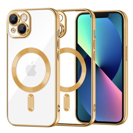 Husa pentru iPhone 13, SKYDDAR INNOVATION, Luxury Shield Magsafe, Protectie Antisoc, Auriu, set cu sticker