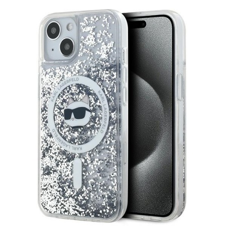Husa pentru iPhone 14, Liquid Glitter MagSafe, Karl Lagerfeld - Alb