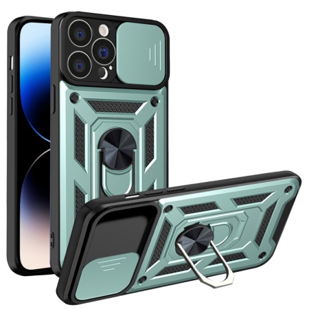 Husa pentru iPhone 14 Pro, SKYDDAR INNOVATION, CamShield, Verde, set cu sticker