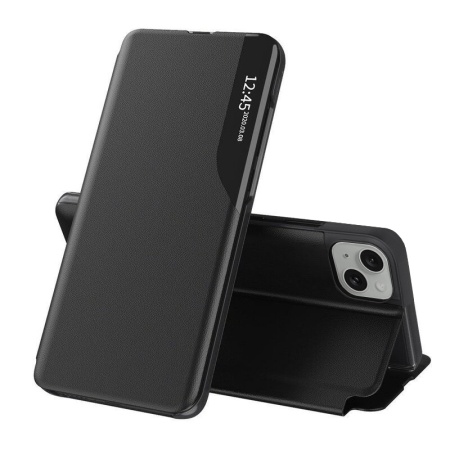 Husa pentru iPhone 15 Plus, SKYDDAR INNOVATION, eFold, tip carte, Negru, set cu sticker