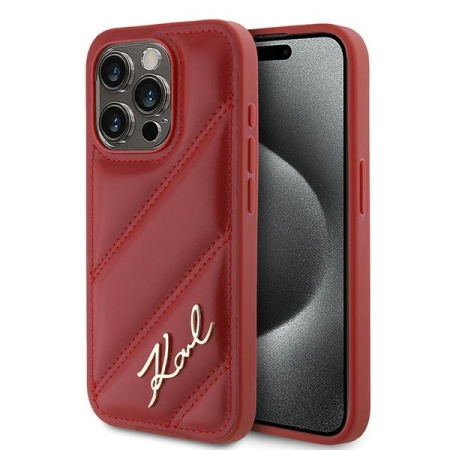 Husa pentru iPhone 15 Pro, Diagonal Quilted Script, Karl Lagerfeld - Rosu