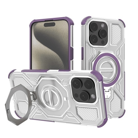 Husa pentru iPhone 15 Pro Max, Antisoc, SKYDDAR INOVATION, Carbon Shield PRO, Magsafe, set cu sticker, Mov