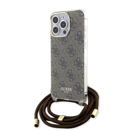 Husa pentru iPhone 15 Pro Max cu snur, Crossbody Cord 4G Print, Guess - Maro