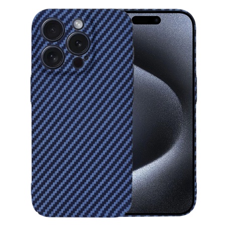 Husa pentru iPhone 15 Pro, SKYDDAR INNOVATION, textura carbon, Carbonite FiberShell, Cyan, set cu sticker