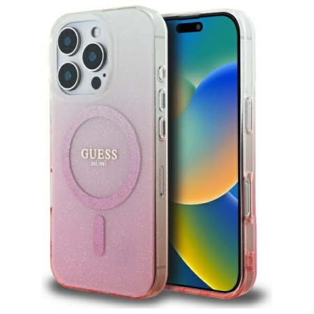 Husa pentru iPhone 16 Pro IML Glitter Gradient MagSafe, Guess - Roz