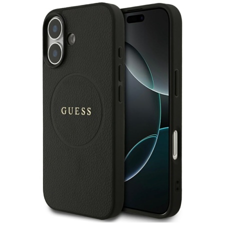 Husa pentru iPhone 17, Guess Grained Gold Ring MagSafe, Negru