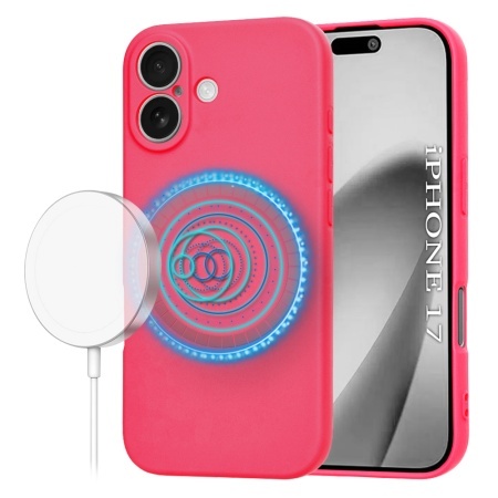 Husa pentru iPhone 17, SKYDDAR INNOVATION, din Silicon Catifelat, SoftFlex Magsafe, set cu sticker, Fucsia