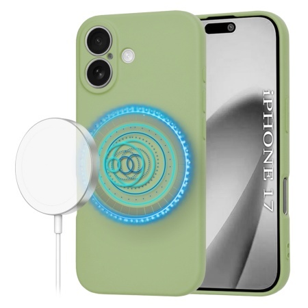 Husa pentru iPhone 17, SKYDDAR INNOVATION, din Silicon Catifelat, SoftFlex Magsafe, set cu sticker, Verde