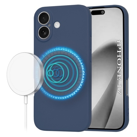Husa pentru iPhone 17, SKYDDAR INNOVATION, din Silicon Catifelat, SoftFlex Magsafe, set cu sticker, Bleumarin