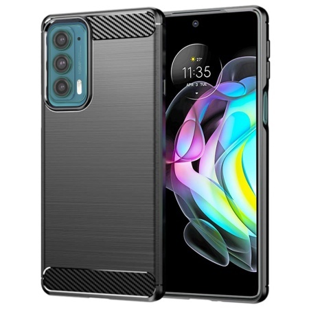 Husa pentru Motorola Edge 20, SKYDDAR INNOVATION, Carbon Silicone, din Silicon Slim, cu textura Fibra Carbon, set cu sticker, Negru