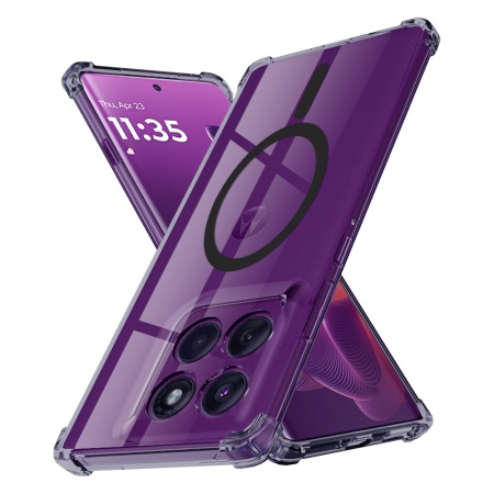 Husa pentru Motorola Edge 60 Pro, SKYDDAR INNOVATION, Shockproof MagSafe din silicon, set cu sticker, Fumuriu