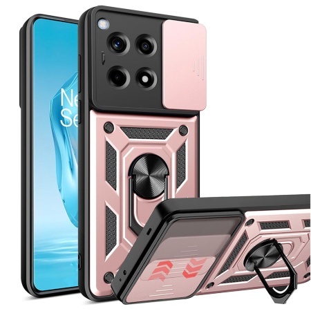 Husa pentru OnePlus 12R, SKYDDAR INNOVATION, CamShield, Inel magnetic, set cu sticker, Roz