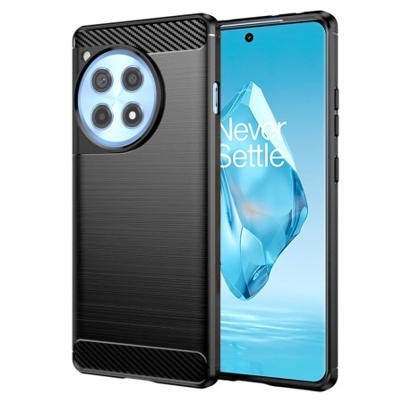 Husa pentru OnePlus 12R, SKYDDAR INNOVATION, Carbon Silicone, din Silicon Slim, cu textura Fibra Carbon, set cu sticker, Negru