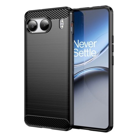 Husa pentru OnePlus Nord 4, SKYDDAR INNOVATION, Carbon Silicone, din Silicon Slim, cu textura Fibra Carbon, set cu sticker, Negru