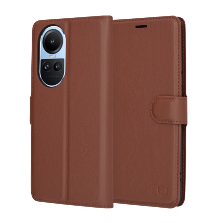 Husa pentru Oppo Reno10 / Reno10 Pro, SKYDDAR INNOVATION, Leather Folio tip Carte, cu Portofel Interior, Finisaje Premium, set cu sticker, Maro
