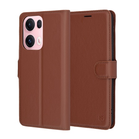 Husa pentru Oppo Reno13 Pro, SKYDDAR INNOVATION, Leather Wallet, tip Carte cu Portofel Interior, Finisaje Premium, set cu sticker, Maro
