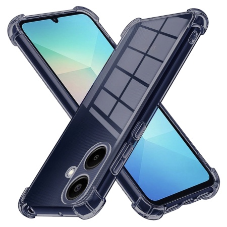 Husa pentru Samsung Galaxy A06, SKYDDAR INNOVATION, Shockproof Clear Silicone, Silicon Slim, set cu sticker, Fumuriu