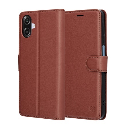 Husa pentru Samsung Galaxy A07 4G, SKYDDAR INNOVATION, Leather Folio tip Carte, cu Portofel Interior, Finisaje Premium, set cu sticker, Maro