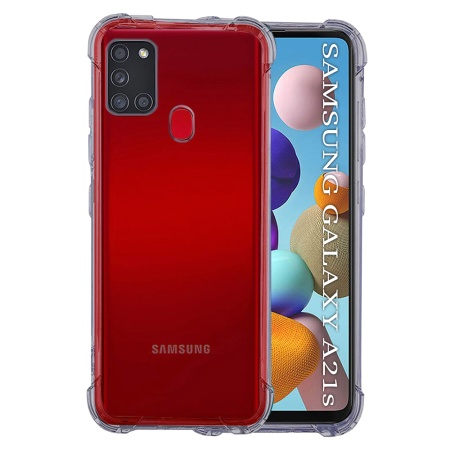 Husa pentru Samsung Galaxy A21s, SKYDDAR INNOVATION, Shockproof Clear Silicone, Silicon Slim, set cu sticker, Fumuriu