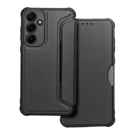 Husa pentru Samsung Galaxy A55 5G, SKYDDAR INNOVATION, RAZOR, Inchidere Magnetica, Buzunar Interior, Antisoc, set cu sticker, Negru