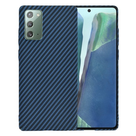 Husa pentru Samsung Galaxy Note 20 / Galaxy Note 20 5G, SKYDDAR INNOVATION, textura carbon, Carbonite FiberShell, set cu sticker, Cyan,