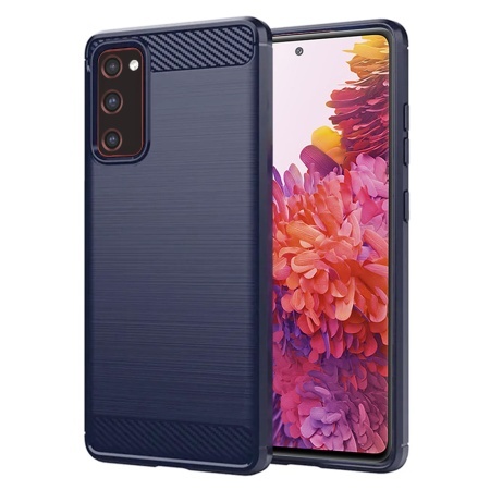 Husa pentru Samsung Galaxy S20 FE / Galaxy S20 FE 5G, SKYDDAR INNOVATION, Carbon Silicone, din Silicon Slim, cu textura Fibra Carbon, set cu sticker, Albastru