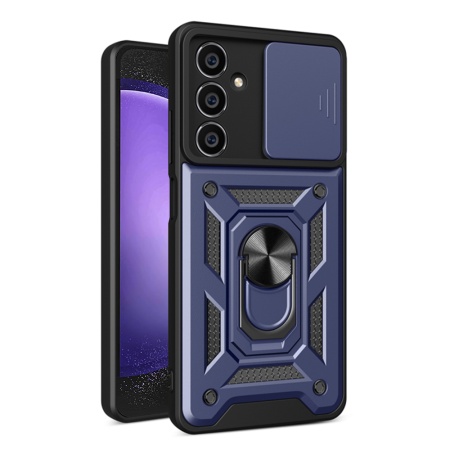 Husa pentru Samsung Galaxy S23 FE, SKYDDAR INNOVATION, CamShield, Inel magnetic, set cu sticker, Albastru