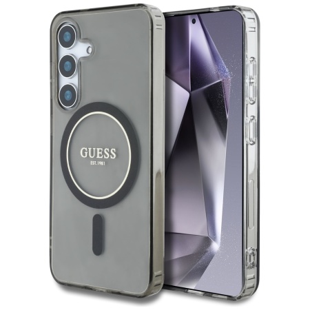 Husa pentru Samsung Galaxy S25 IML Glitter Circle MagSafe, Guess - Negru