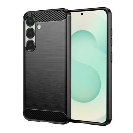 Husa pentru Samsung Galaxy S25 Plus, SKYDDAR INNOVATION, Carbon Silicone, din Silicon Slim, cu textura Fibra Carbon, set cu sticker, Negru