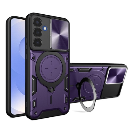 Husa pentru Samsung Galaxy S25, SKYDDAR INNOVATION, CamGuard Pro, Inel Magnetic, Protectie Camera, set cu sticker, Mov