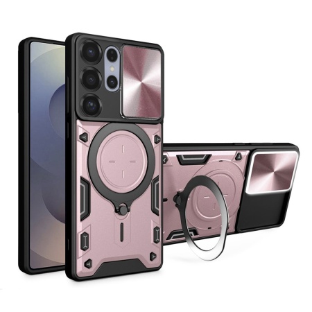 Husa pentru Samsung Galaxy S25 Ultra, SKYDDAR INNOVATION, CamGuard Pro, Inel Magnetic, Protectie Camera, set cu sticker, Roz auriu