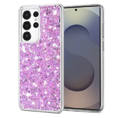 Husa pentru Samsung Galaxy S25 Ultra, SKYDDAR INNOVATION, SparkleCase, din Silicon cu Sclipici, Protectie Completa, Magenta, set cu sticker
