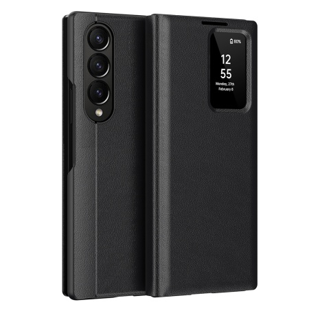 Husa pentru Samsung Galaxy Z Fold3 5G tip carte, Skyddar, cu portofel si SmartView, Premium, set cu sticker, Negru